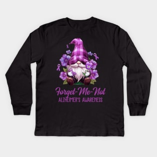 Forget Me Not Purple Alzheimer's Awareness Gnome Flower Kids Long Sleeve T-Shirt